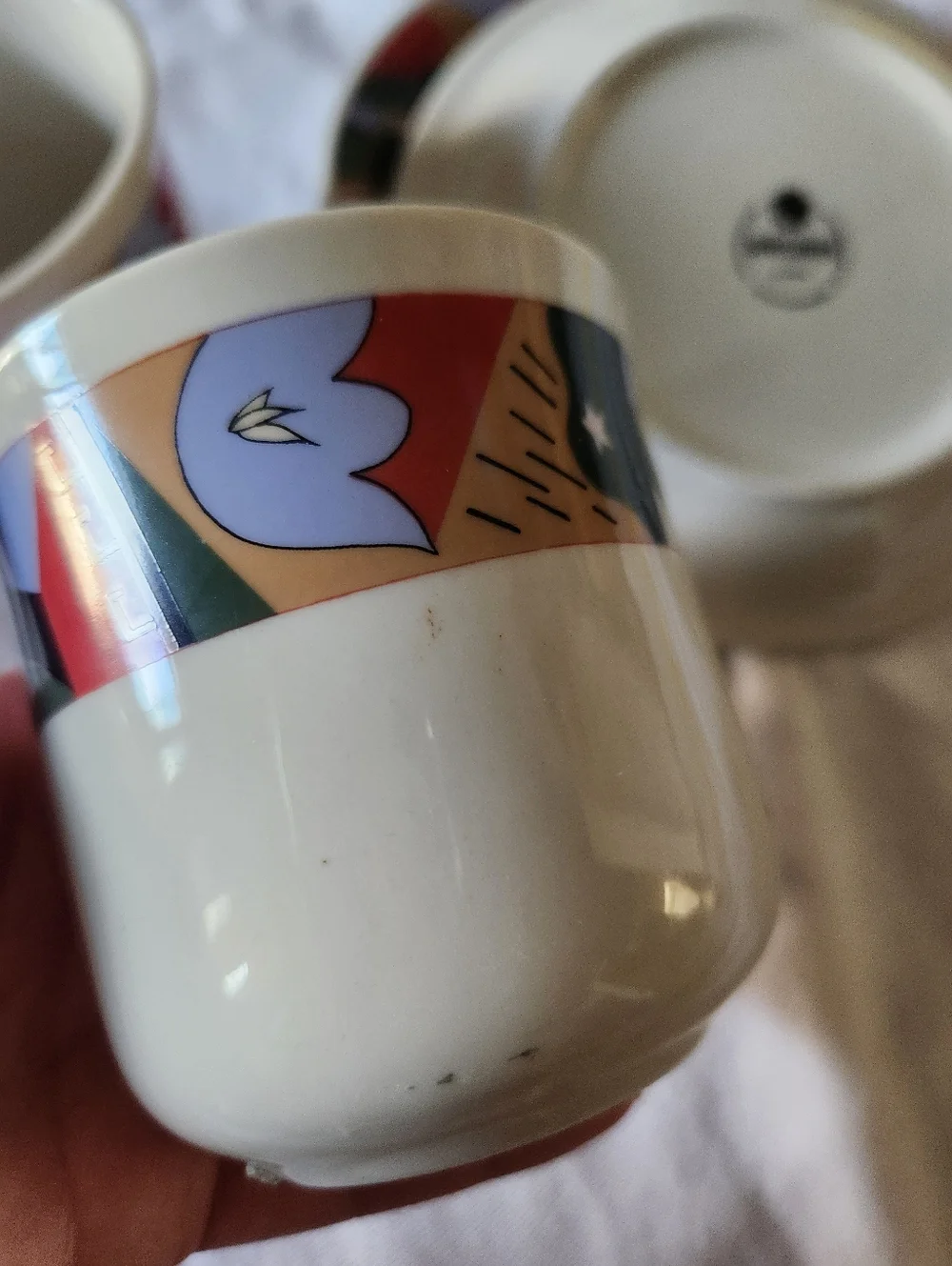 Vintage SUNFLOWER Abstract Espresso Cups Saucer Geometric Sun Print Celestial